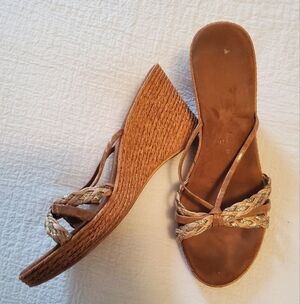 Tan And Gold Wedge Sandals